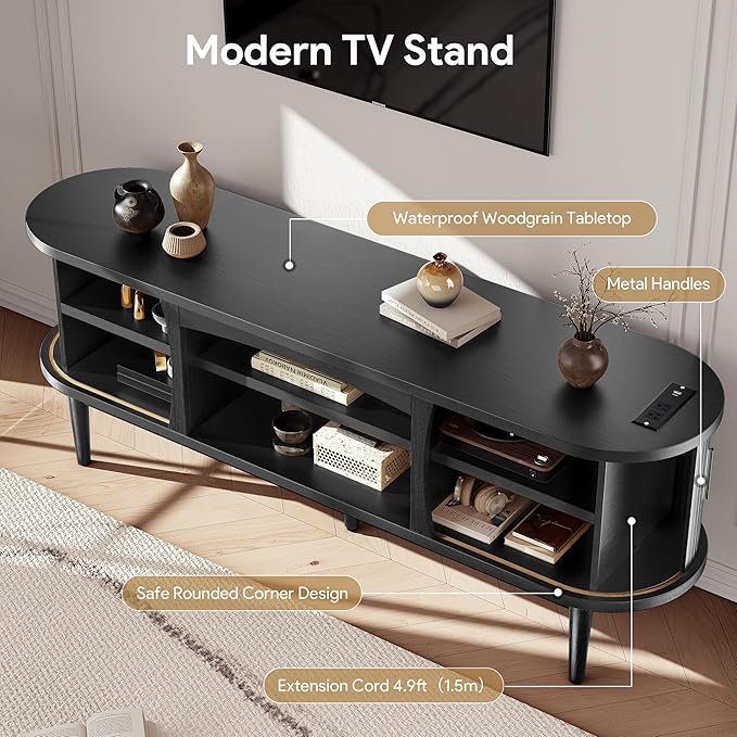 Decofy Mid Century TV Stand for TVs up to 70 Inches, Entertainment Center