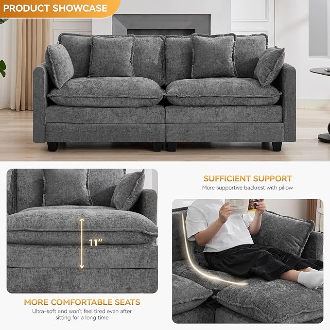 76'' Cloud Deep Seat Loveseat, Upholstered Chenille Modular 2-Seats Sectional
