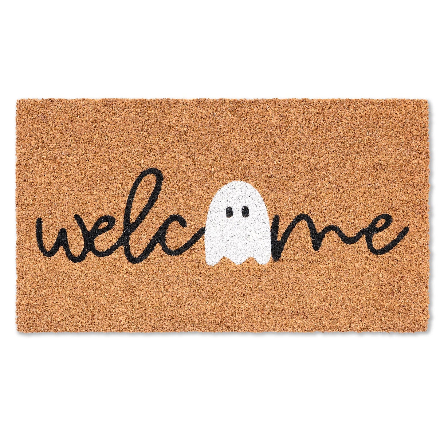 Halloween Ghost Welcome Coir Doormat 17"x30", Outdoor Front Door Mat with Cute Ghost Design, PVC Non Slip Backing, Fall Halloween Welcome Mat for Front Porch Entryway Decor