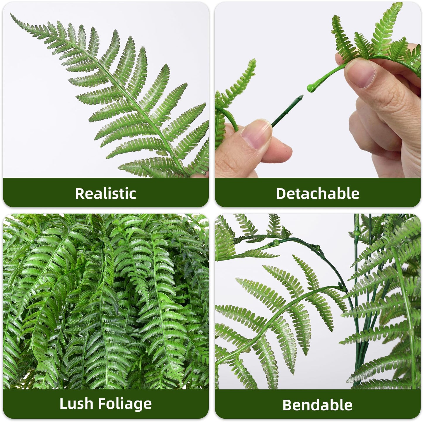 FancyPlus Artificial Plants Outdoor, UV Resistant Fake Fern Faux Plant Greenery for Outside Planter Patio Home Garden Decor 5 Branches (Basket Excluded)
