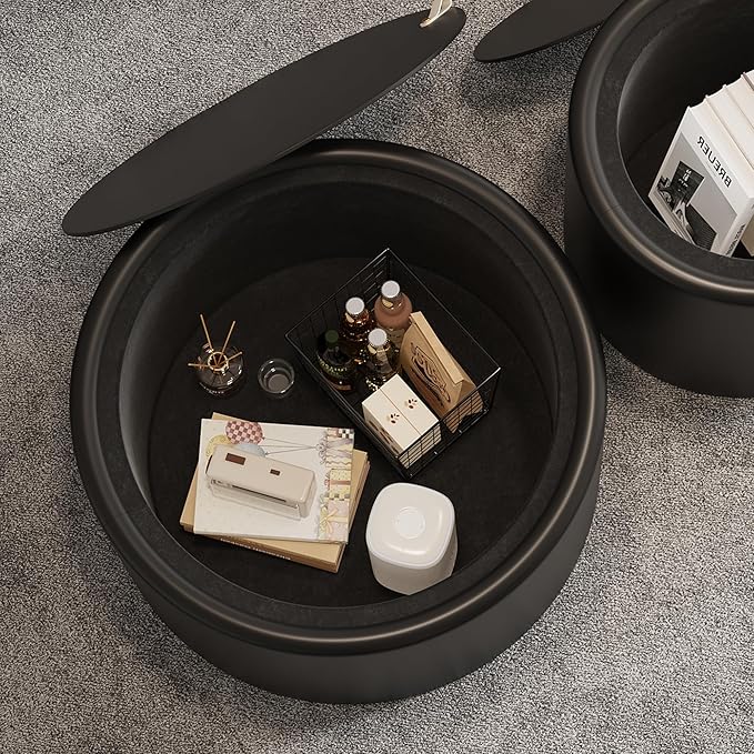 SSLine Set of 2 Black Round Nesting Coffee Tables
