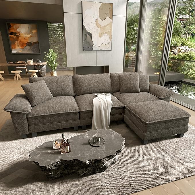 HERA'S HOUSE 124" Modular Sectional Sofa, Oversized L Shaped Couches