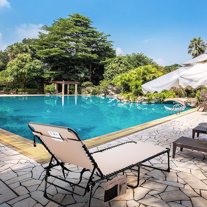 VILLEY Oversized Chaise Lounge Chair, Heavy-Duty Folding Outdoor Lounge Chair
