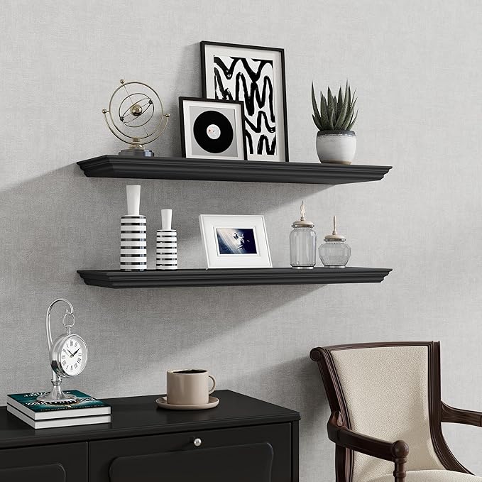 Fun Memories Floating Shelves 32 Inch Long, 9.3 Inch Deep Classic Crown Molding