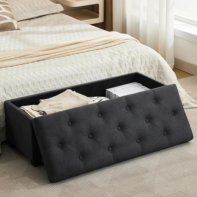 Mangodan 43 Inch Linen Storage Ottoman Bench, Foot Rest