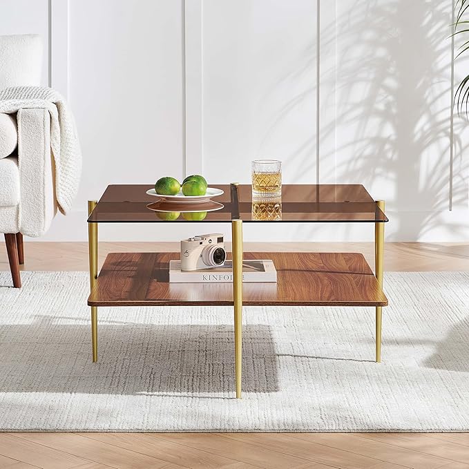 LumFurn Square Coffee Table, Mid-Century Modern Design, L30 x W30 x H17 Inch