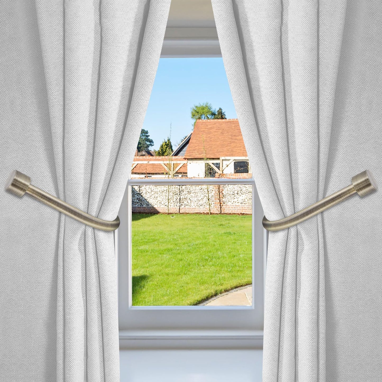 HIKMLK Curtain Holdbacks 2pcs, 100% Cast Iron Solid Heavy Duty Metal Curtain Tieback Hook Side Holders for Wall, Curtain Pull Backs for Drapes Window Home Decoration（Antique Brass ）