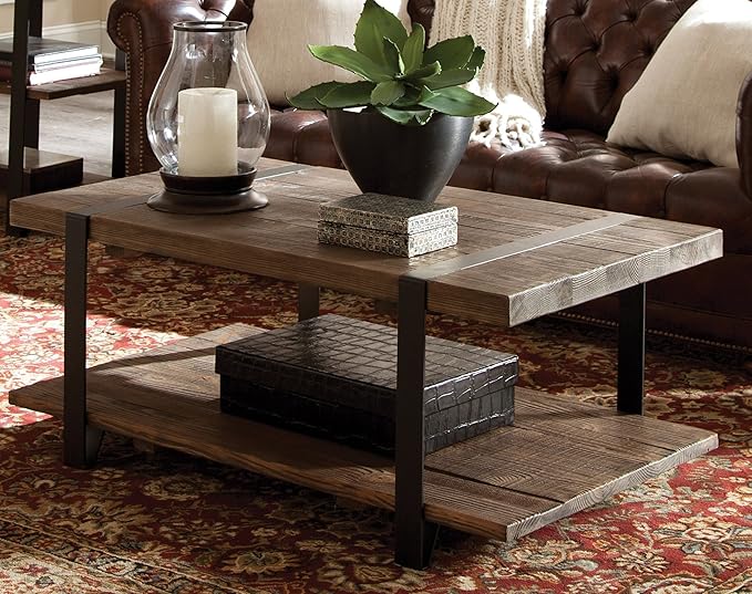 Alaterre Furniture Stowe 42-Inch Reclaimed Wood Coffee Table, Durable Metal Legs