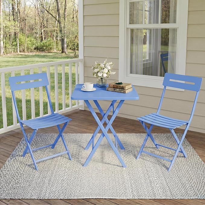 GarveeTech 3-Piece Folding Bistro Set, Heavy Duty Outdoor Patio Furniture