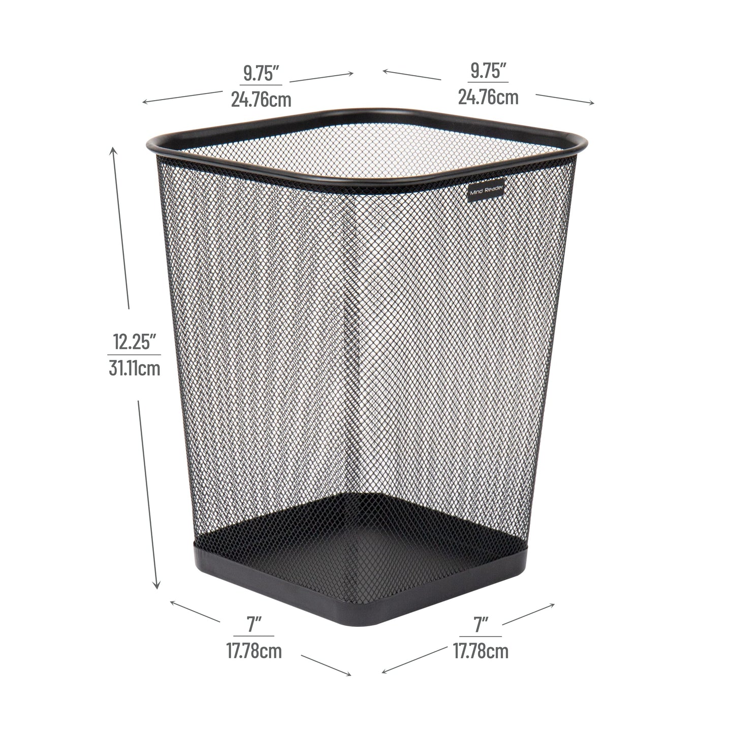 Mind Reader Mesh Trash Can, Waste Paper Basket, Square, Office, Metal Mesh, 9.75" L x 9.75" W x 12.25" H, Set of 4, Black