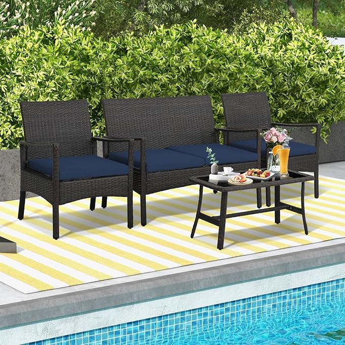 Tangkula 8 Pieces Outdoor Conversation Set, Patio PE Wicker Sofa