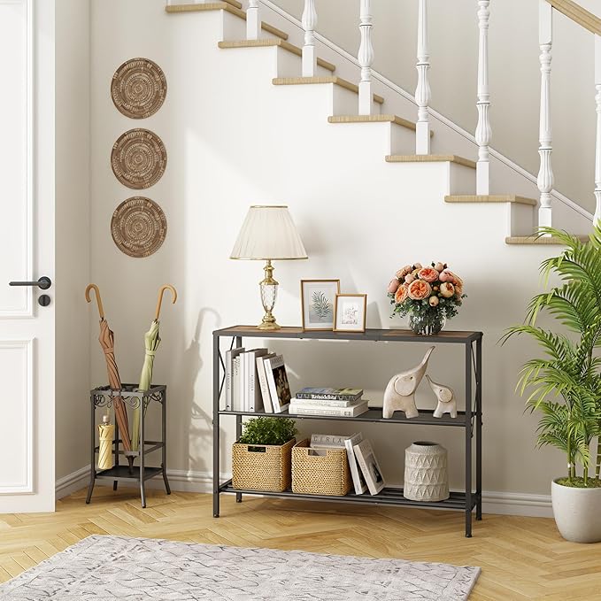 Hoctieon Industrial Console Table, 3 Tier Entryway Table, Hallway Table