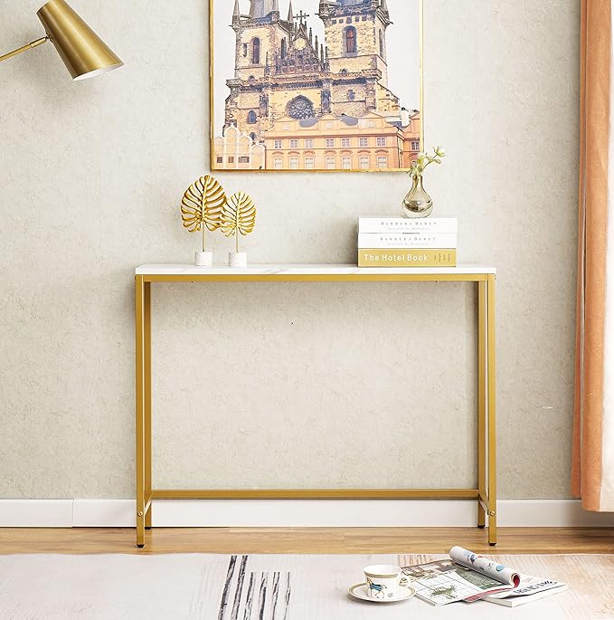 loglus Small Console Table for Entryway, Faux Marble MDF Sofa Table
