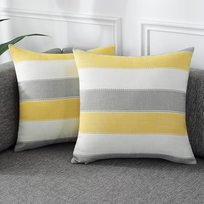 AmHoo Pack of 2 Farmhouse Stripe Check Throw Pillow Covers Set Case Cotton
