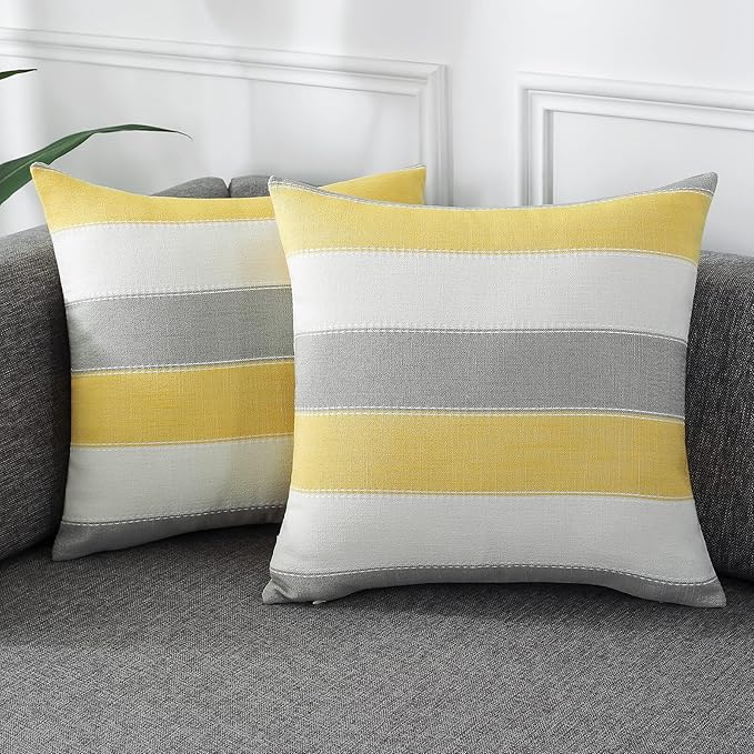 AmHoo Pack of 2 Farmhouse Stripe Check Throw Pillow Covers Set Case Cotton