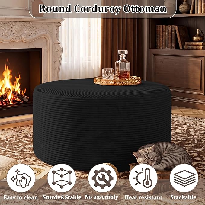 BSHOMGI Round Coffee Table Ottoman