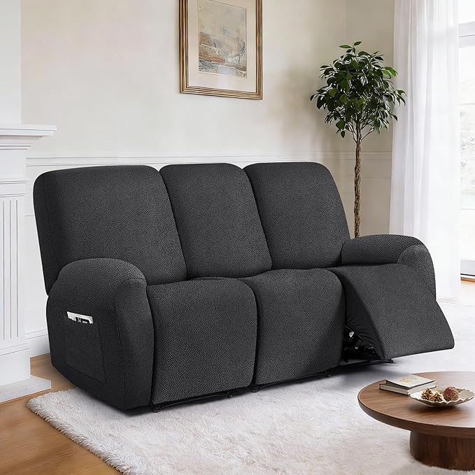 ANARACHON Leather Look Recliner Couch Cover, 8-Pieces Stretch Recliner Sofa