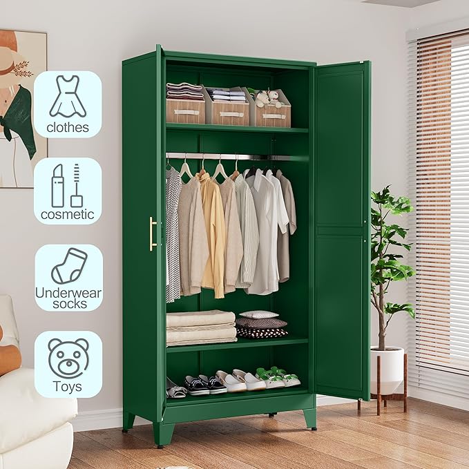 71 "Metal Armoire Wardrobe Closet, Steel Clothing Storage Cabinet