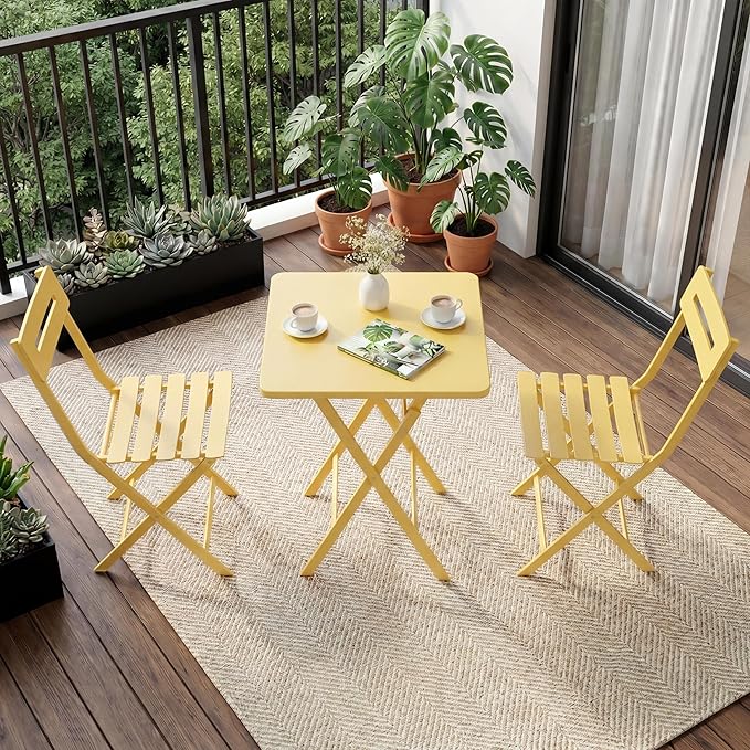 GarveeTech 3-Piece Folding Bistro Set, Heavy Duty Outdoor Patio Furniture