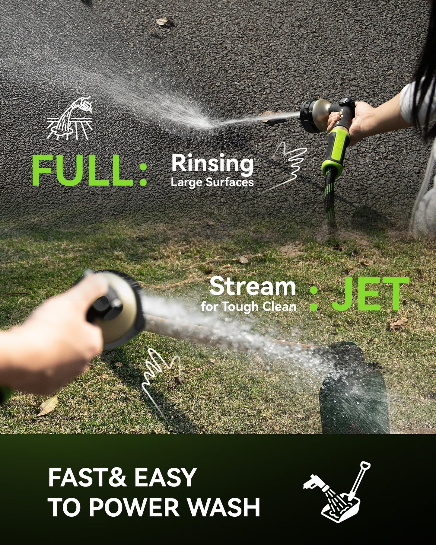 RAINPOINT 100% Metal Hose Nozzle Heavy Duty - 8 Spray Patterns Garden Hose Nozzle with Adjustable Flow Control for Watering Plants, Washing Cars,Washing Pets, Thumb Control (Black)