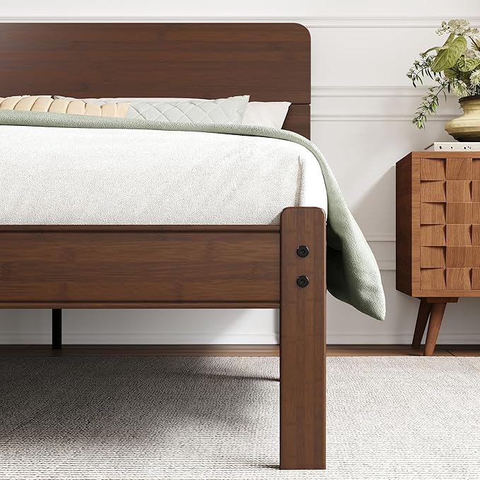BOSRII 14in High Solid Bamboo Wood Platform Twin Size Bed Frame