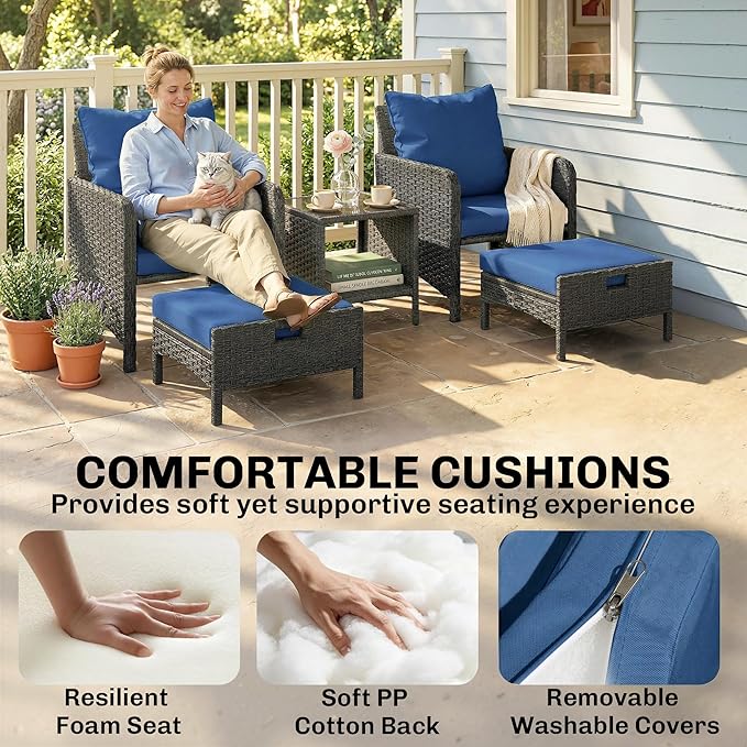 Outsunny 5 Piece Patio Furniture Set, Wicker Balcony Furniture