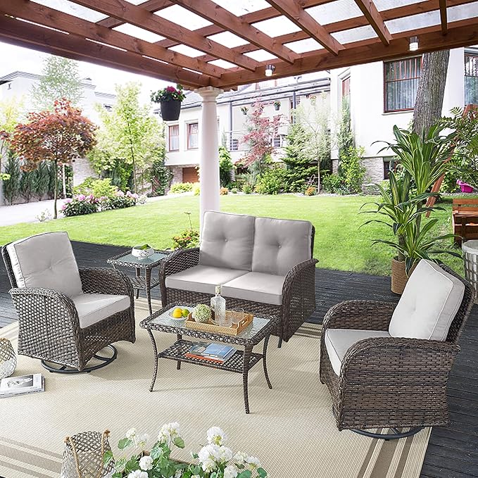 Belord 5 Piece Swivel Rocker Glider Outdoor Chairs Set of 2