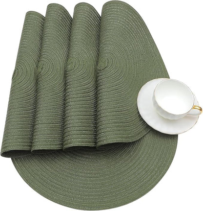 SHACOS Round Placemats Set of 8 Washable 15 inch Round Table Mats Cotton Polyester Woven Braided Place Mats for Dining Table Wedding Party Decor (Olive Green, 8)
