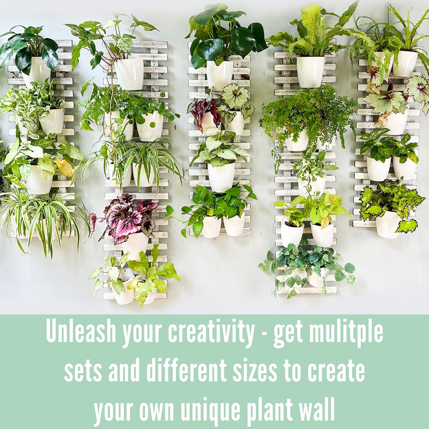 ShopLaLa Wooden Wall Planter - 2 Pack Wall Hanging Planters for Outdoor Plants Rustic White Wall Mounted Wood Ladder for Flower Pots Holder Vertical Herb Garden System Green Decor 23.6" (60cm)