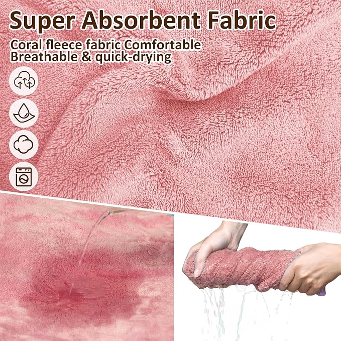 Soft Dog Bathrobe Fast Drying Dog Coat, Super Absorbent Dog Towels for After Bath, Microfiber Pet Robe Adjustable Collar & Belly Warm Keeping Dogs Coat for Pet Dogs & Cats (Pink, Medium)