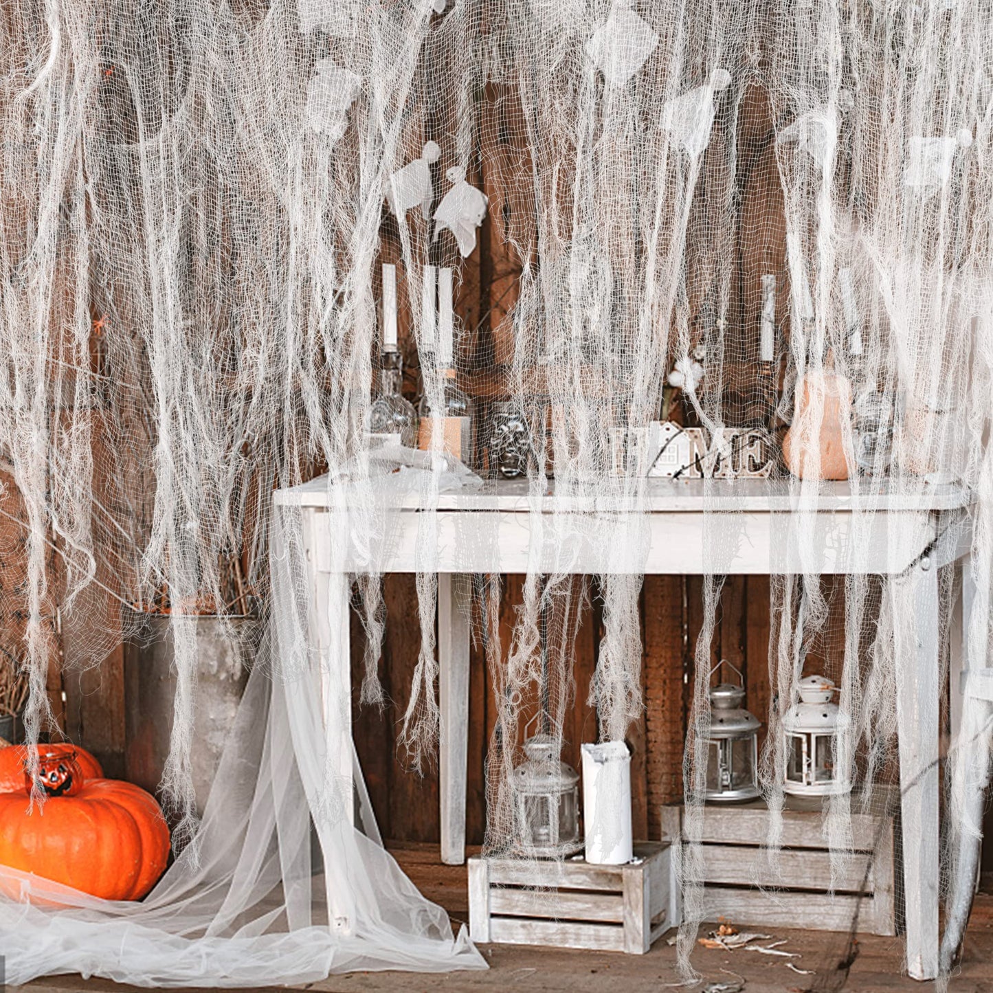 Watayo 500 x 39 Inch Large Size Halloween Spooky Cheese Cloth, Halloween White Scary Creepy Cloth, Windows Doorways Cover Gauze for Halloweens Haunted House Party Decor