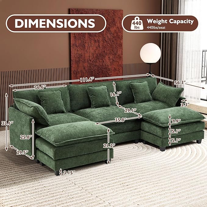 Ihanherry 111.4" U Shaped Modern Sofa Modular Sectional Cloud Couch