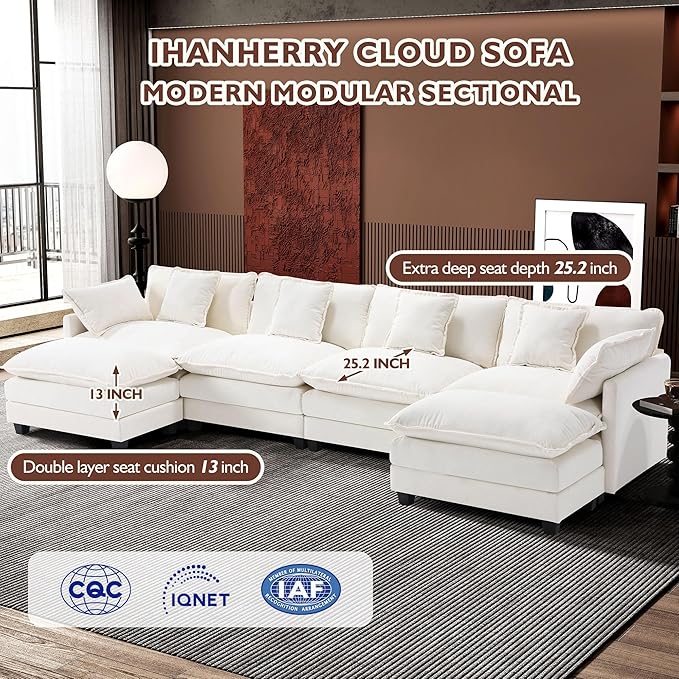 Ihanherry 146" U-Shaped Modern Sofa Modular Sectional Cloud Couch