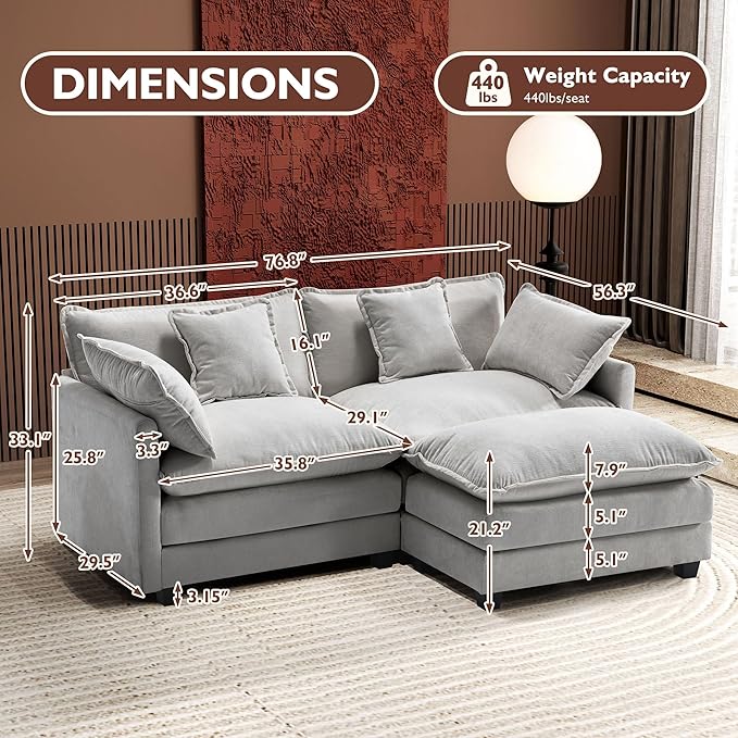 Ihanherry 77" L Shaped Modern Sofa Modular Sectional Cloud Couch