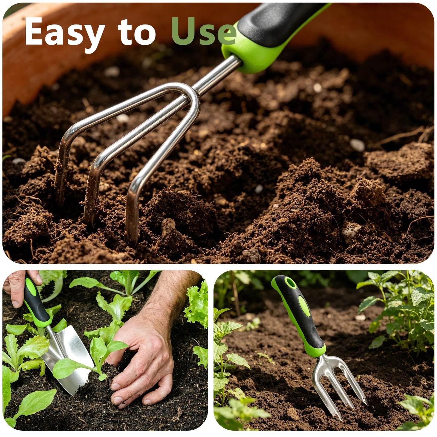 SHRJ 15Pcs Garden Tool Set Heavy Duty Stainless Steel Gardening Hand Tools with 5 Garden Shears Non-Slip Rubber Grip Spade Shovel Organizer Handbag Gardening Gifts for Family Friends