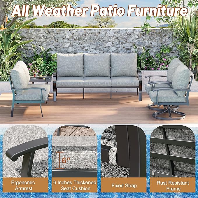 HOMREST Outdoor Furniture Thickened Cushion 360 Degree Swivel Rocking Patio