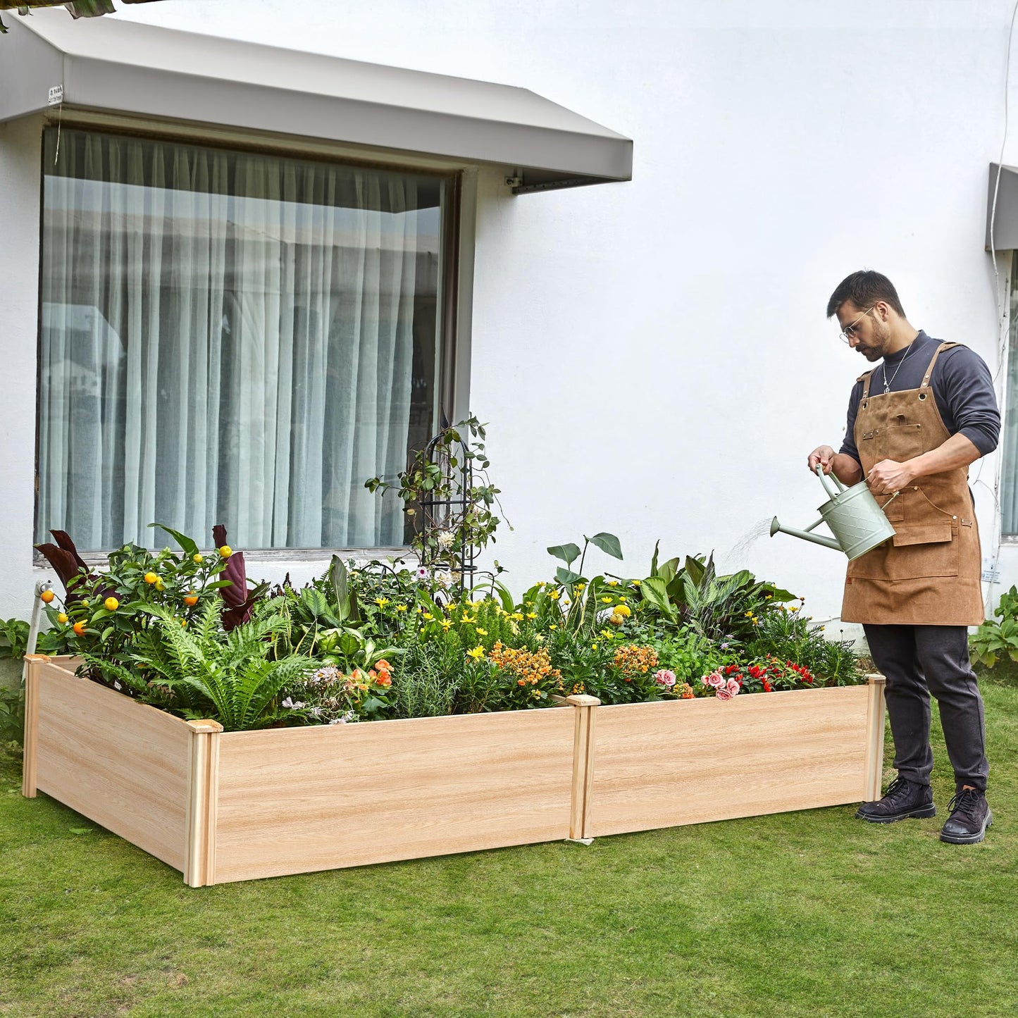 SPECRAFT 15 Inch Depth 8x4 FT Deep Wooden Raised Garden with Open Base, Extra Large Planter Box for Deep-Rooted Plants, Ideal for Outdoors, Patio, Backyard