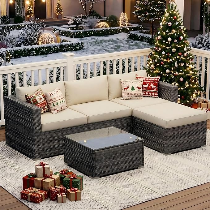 Wisteria Lane 5 Piece Outdoor Patio Furniture Set, All Weather Wicker Rattan