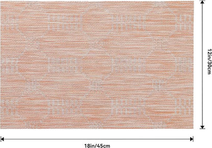 Leetaltree Coral Placemats Set of 6 - Heat Resistant Non-Slip Place mats for Dining Table, Washable Durable PVC Vinyl Woven Table Mats（Coral, 6）