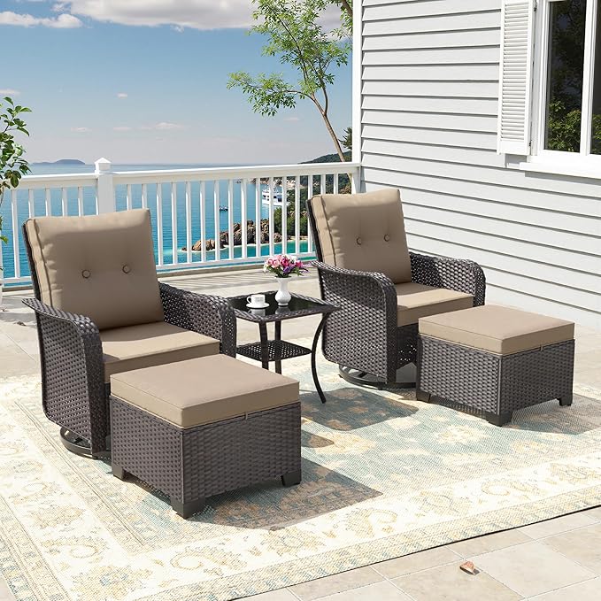 ALAULM 5-Piece Outdoor Swivel Rocking Chair Set