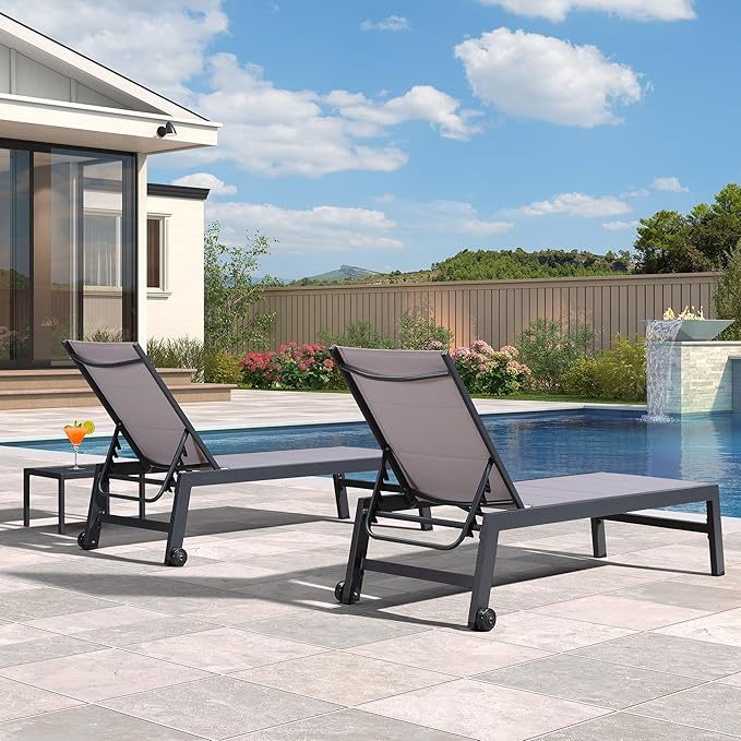 PURPLE LEAF Outdoor Chaise Lounge Set of 4 Aluminum Patio Chair