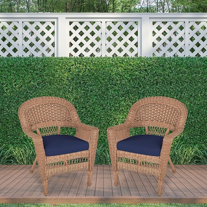 Jeco Wicker Chair with Blue Cushion, Honey/W00205-