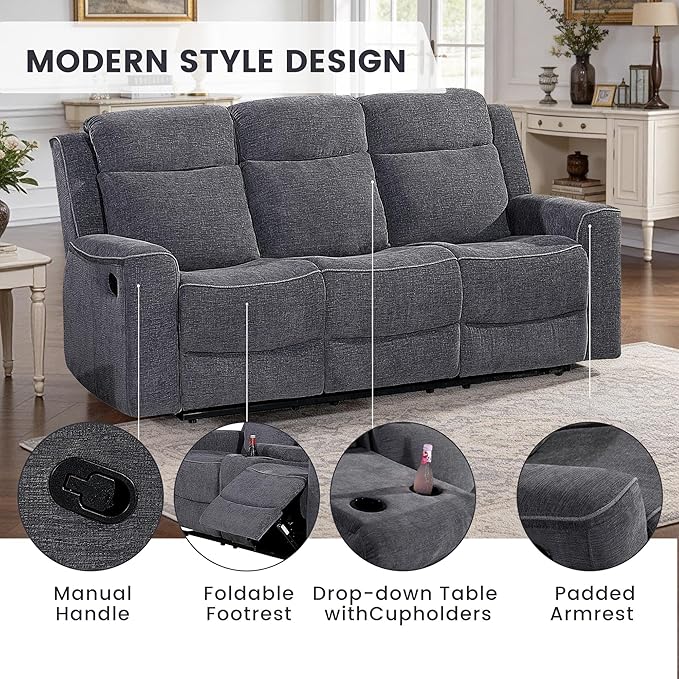 Betsy Furniture Soft Microfiber Manual Reclining Sofa Set, Sofa w/Dropdown Table