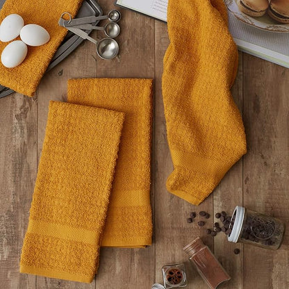 DII Basic Terry Collection Waffle Dishtowel Set, Solid Honey Gold, 4 Piece