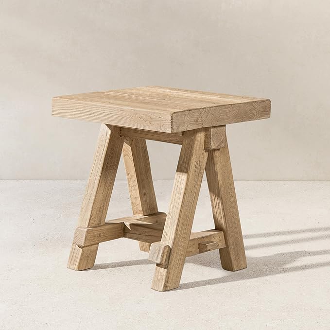 Hawthorne 18" Square Reclaimed Elm Trestle Side Table Heritage Light Natural