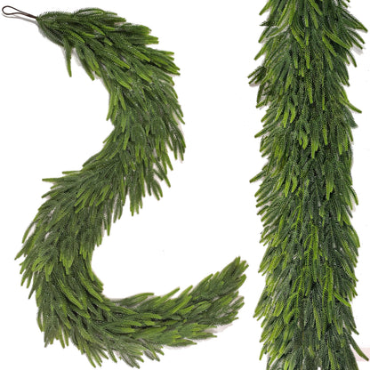 12FTx1 Extra Full Christmas Garland Real Touch Norfolk Pine Garland Faux Greenery Garlands Christmas Decorations Norfolk Pine Garlands for Stairs, Railing,Table Holiday Seasonal Indoor Mantle Decor