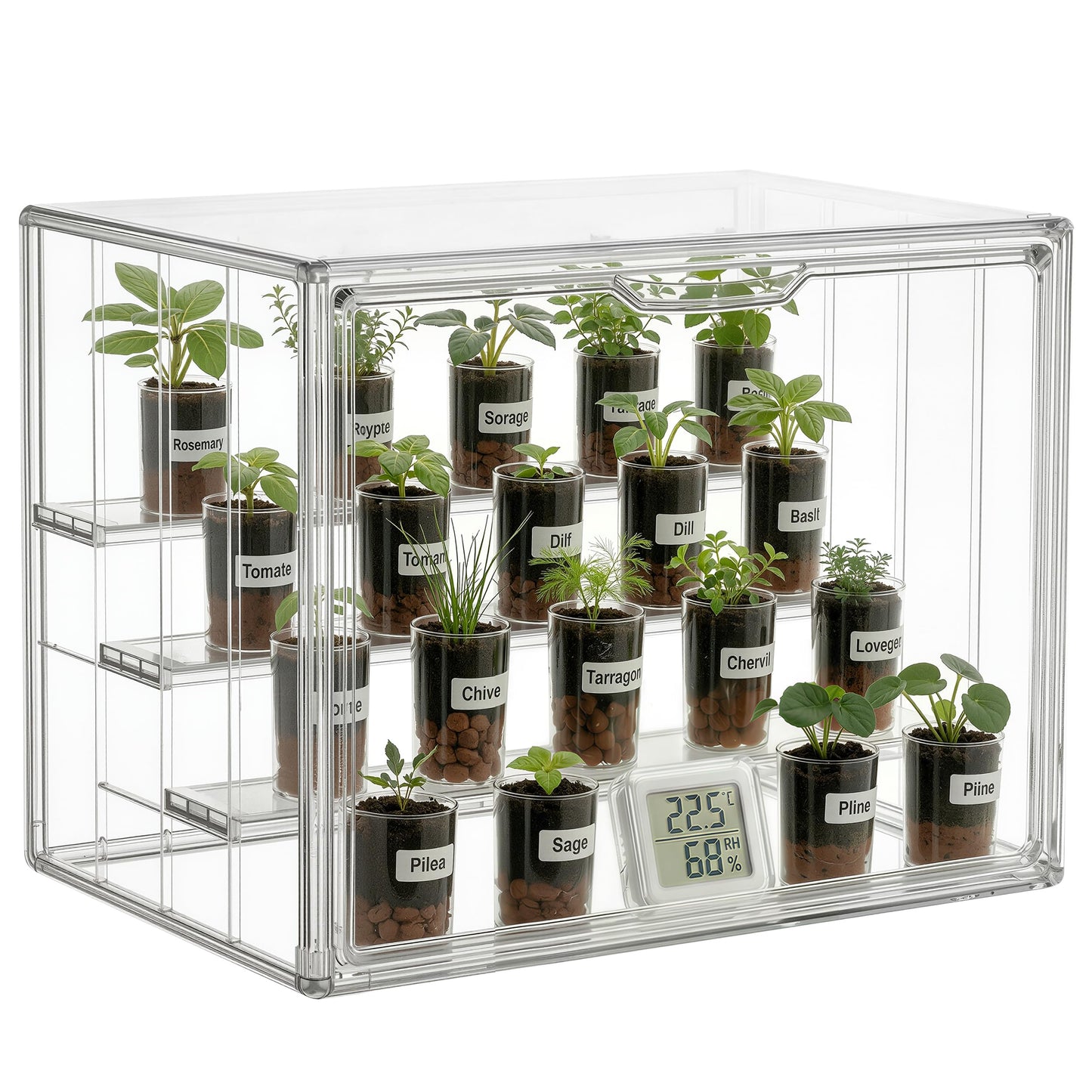 HBlife Mini Greenhouse for Indoor, Clear Stackable Green House with Magnetic Door & Adjustable Drainage Dividers, Tabletop Portable Greenhouse for Small Plants Nursery Germination and Display, 1 Pack