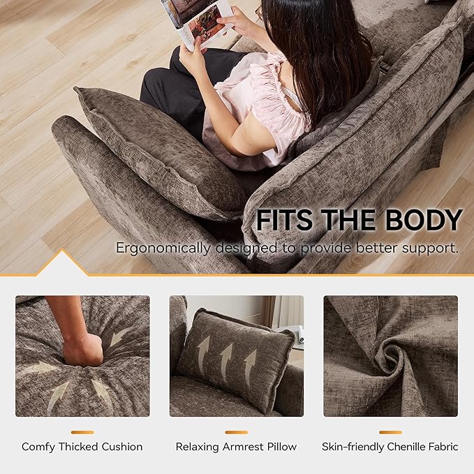 111'' Sectional Cloud Deep Seat Couch, Modern Comfy Chenille Modular Sectional