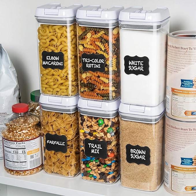 Shazo Airtight Food Storage Containers with Lids - 6 PC BPA Free Clear Plastic Cereal Containers with Easy Lock Lids for Kitchen and Pantry Organization for Snacks and Pasta - 1.2 L