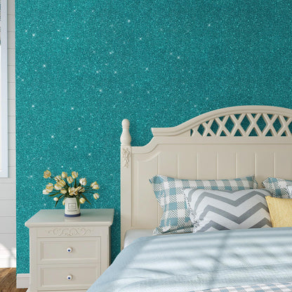 VaryPaper Teal Glitter Wallpaper Stick and Peel Decorative Glitter Contact Paper for Cabinets Craft Removable Self Adhesive Sparkle Teal Wall Paper for Girls Bedroom Accent Wall Covering 15.7''x78.7''
